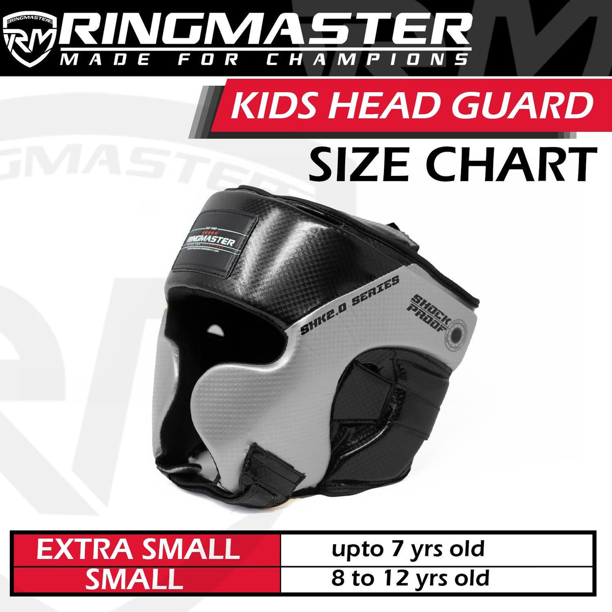 RingMaster Sports silver and black children’s boxing head guard