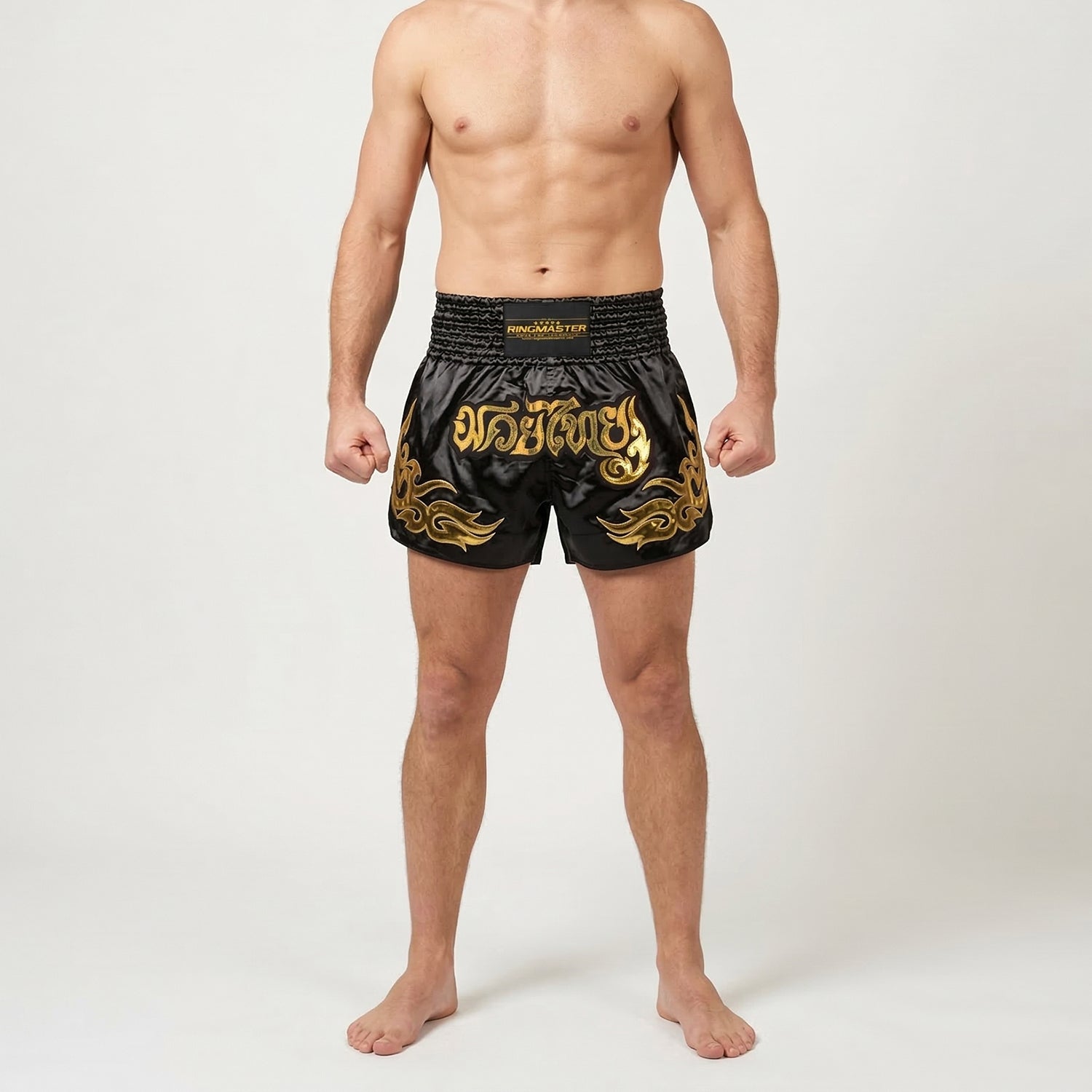 Ringmaster Onyx Black Muay Thai shorts worn during Muay Thai training session