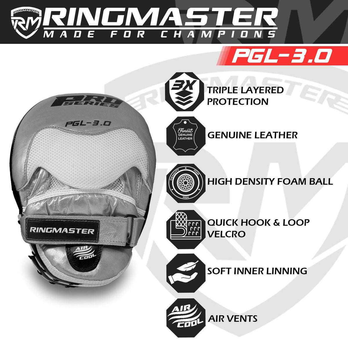 RingMaster Sports black and silver curved focus pads