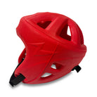 Red RingMaster Sports headguard used in Taekwondo