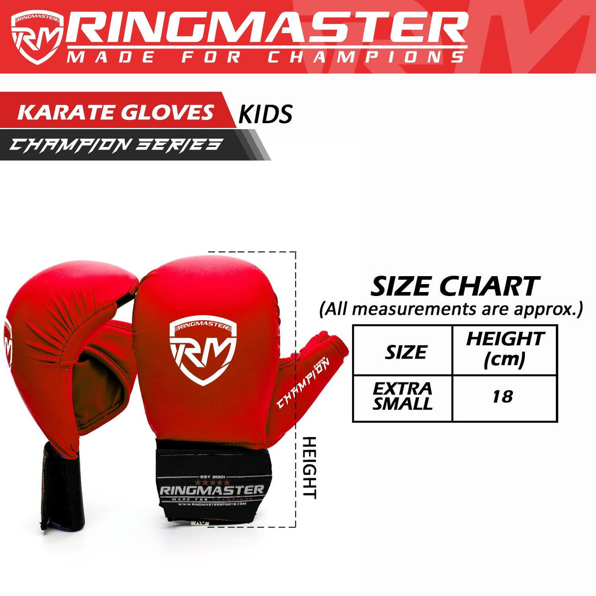 RingMaster Sports red kids karate gloves with IMF contoured padding