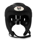 Black RingMaster Sports Open Face Martial Arts Headguard for boxing and K1 protection.