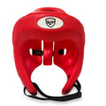 Red RingMaster Sports Open Face Martial Arts Headguard for Kickboxing and K1 training.