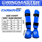 RingMaster Sports blue synthetic leather Karate shin guards