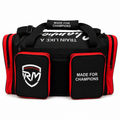Front pocket detail on RingMaster large gym equipment bag black red