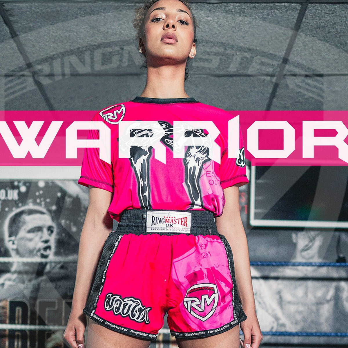 RingMaster Warrior kids Thai and kickboxing shorts in Hot Pink with flexible fit for martial arts training