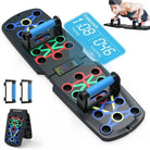Smart push up board with digital counter and timer for accurate home workout tracking.