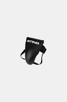 Sting Competition Light Groin Guard black colour front view showing contoured cup design, slim profile, and SLV3 outer skin for boxing protection.
