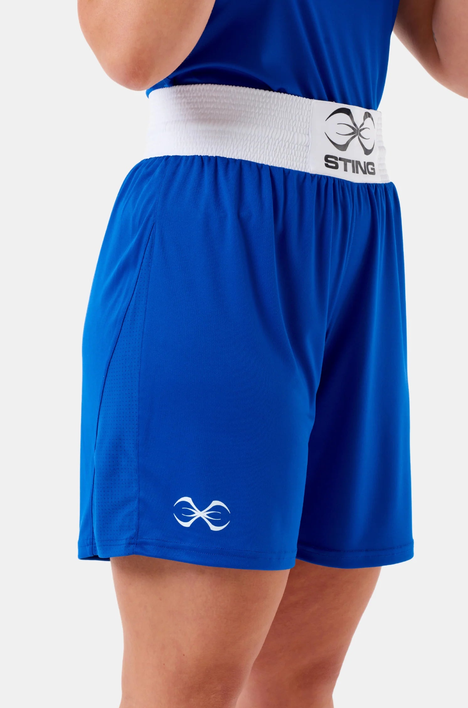 Sting Mettle Blue boxing shorts with breathable mesh panelling for ventilation and moisture control.