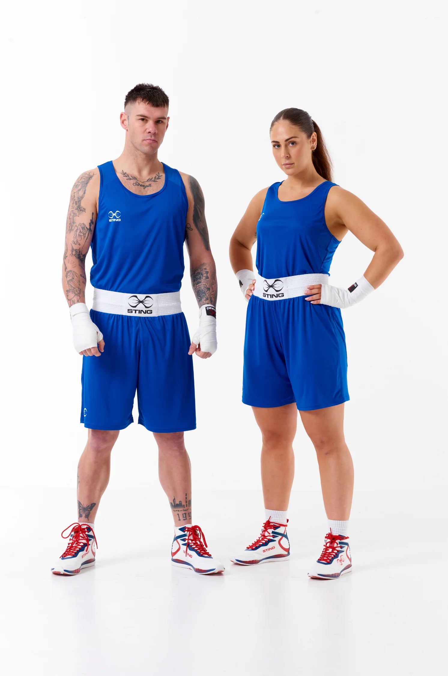 Sting Mettle Blue boxing shorts in action during training, made for professional boxing performance.