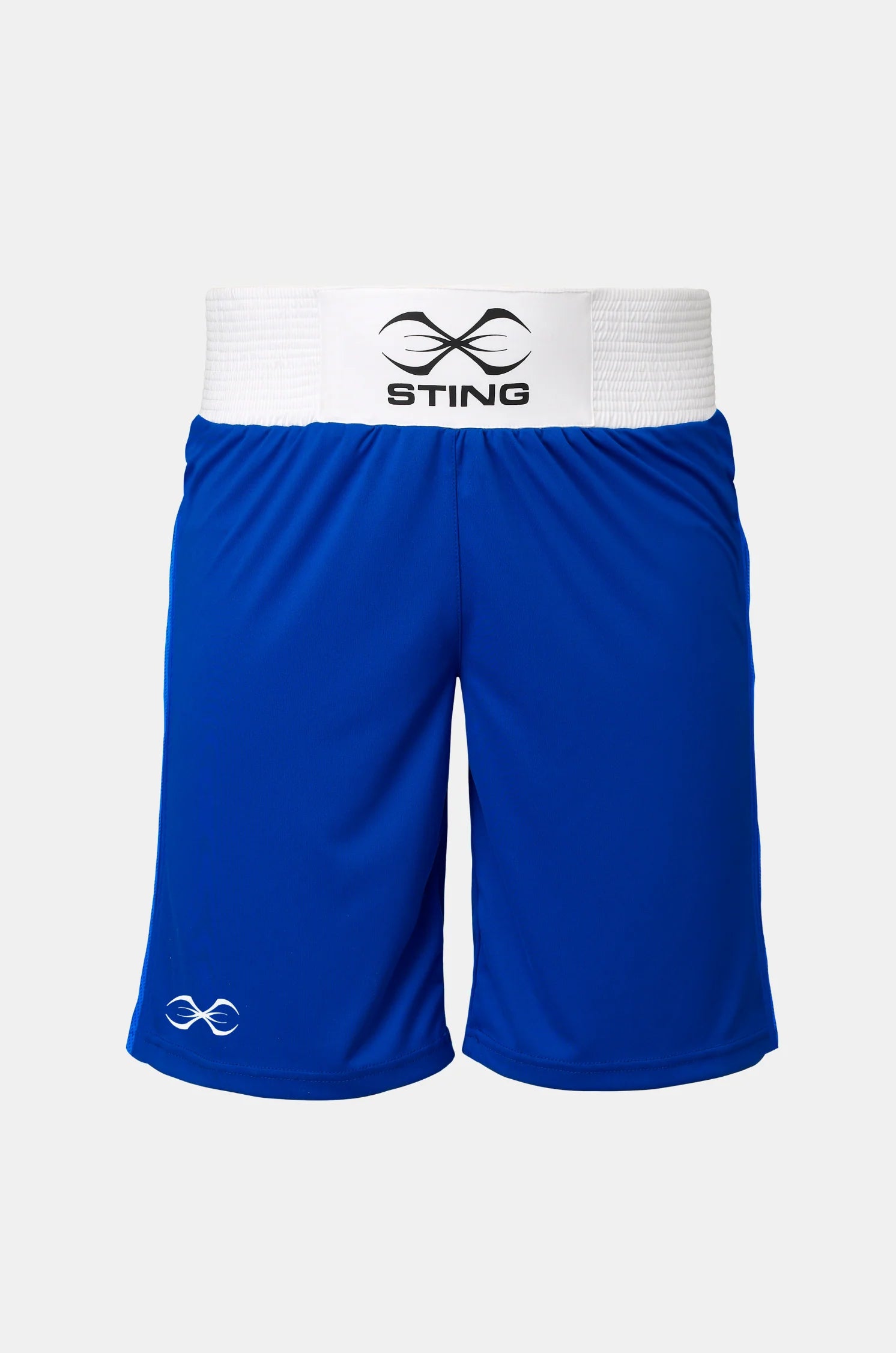 Sting Mettle Junior Blue boxing shorts made from lightweight polyester fabric for breathable performance and comfort.