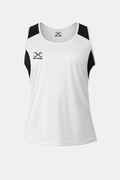 Front view of Sting Mettle Men’s Boxing Singlet White showing athletic cut and lightweight polyester fabric.