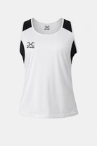 Front view of Sting Mettle Men’s Boxing Singlet White showing athletic cut and lightweight polyester fabric.