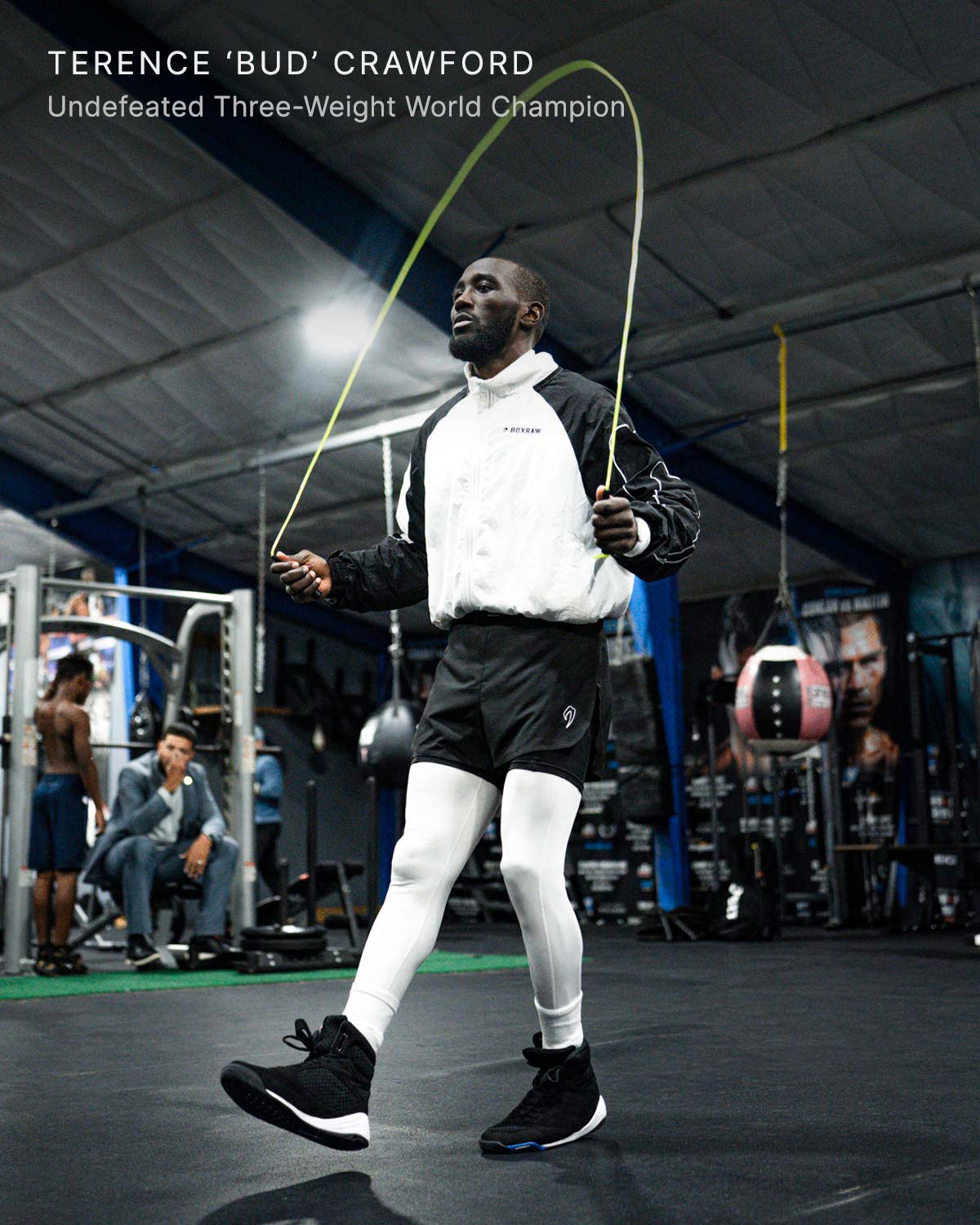 Terence Bud Crawford wearing Boxraw Tunero 2-in-1 Shorts Black in a boxing training lifestyle image