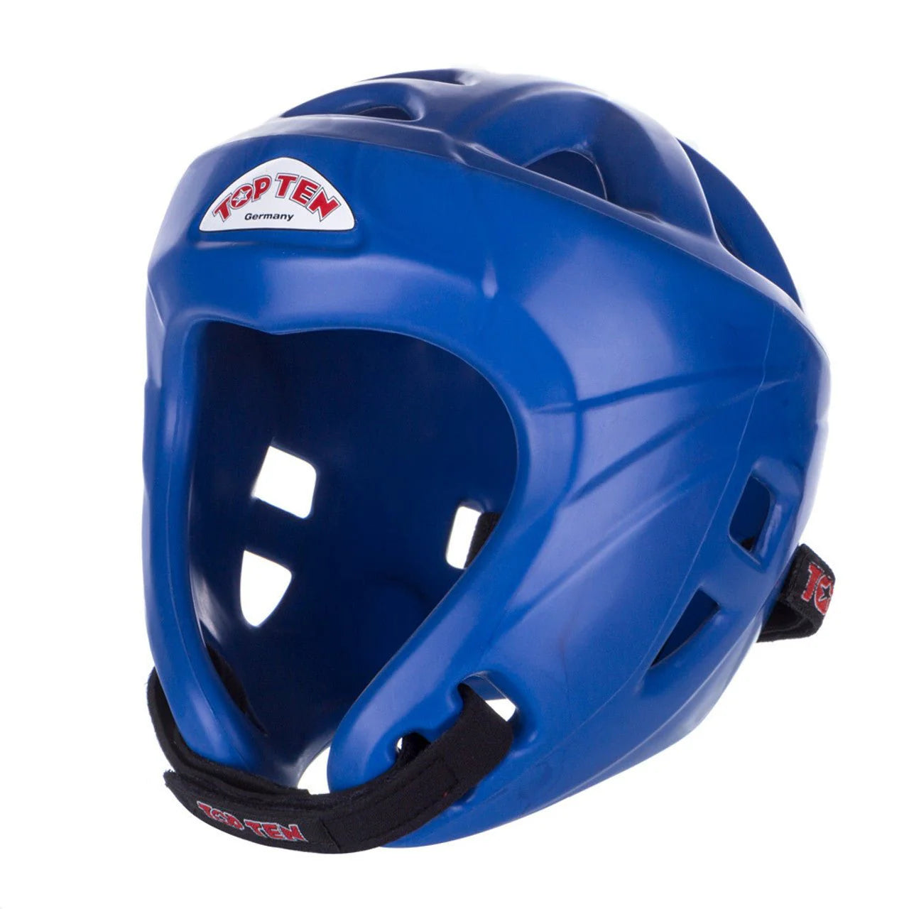 TOP TEN Avantgarde Head Guard Blue front view showing WAKO approved martial arts head protection