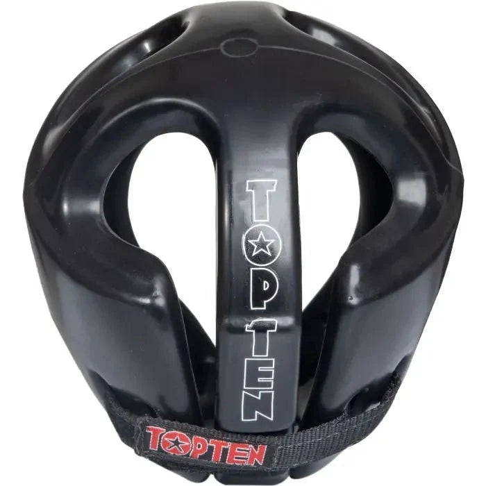 Back view of TOP TEN Competition Fight Head Guard Black showing competition head guard shape