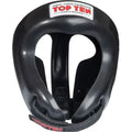 TOP TEN Competition Fight Head Guard Black front view showing WAKO approved martial arts head protection