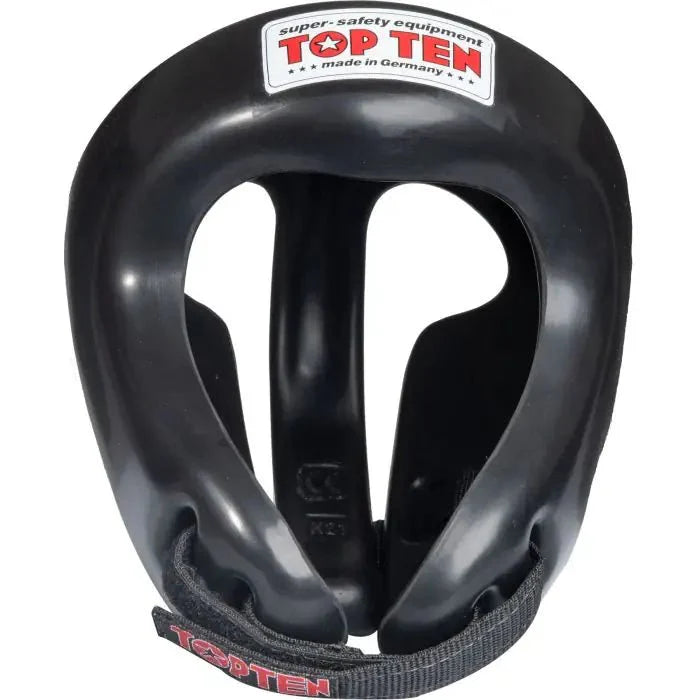 TOP TEN Competition Fight Head Guard Black front view showing WAKO approved martial arts head protection