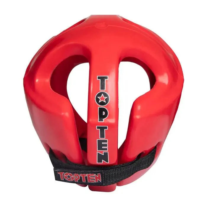 Back view of TOP TEN Competition Fight Head Guard Red showing competition head guard shape