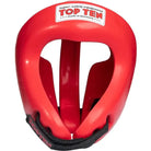 TOP TEN Competition Fight Head Guard Red front view showing WAKO approved martial arts head protection