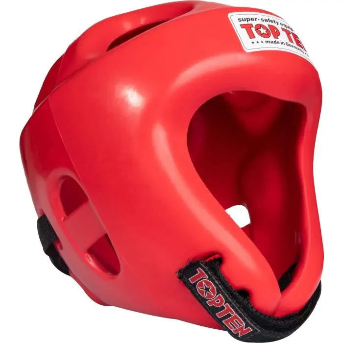 Side view of TOP TEN Competition Fight Head Guard Red for kickboxing and point fighting