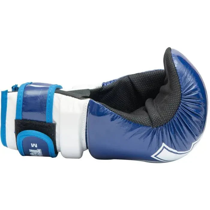 Back view of TOP TEN Pointfighter Glossy Block Blue gloves for martial arts sparring