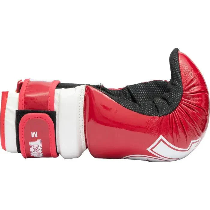 PPS foam padding and impact area detail on TOP TEN Pointfighter Glossy Block Red gloves