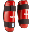 TOP TEN Shinguard WAKO Style Red front view showing kickboxing shin guard design