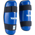 TOP TEN Shinguard WAKO Style Blue front view showing kickboxing shin guard design
