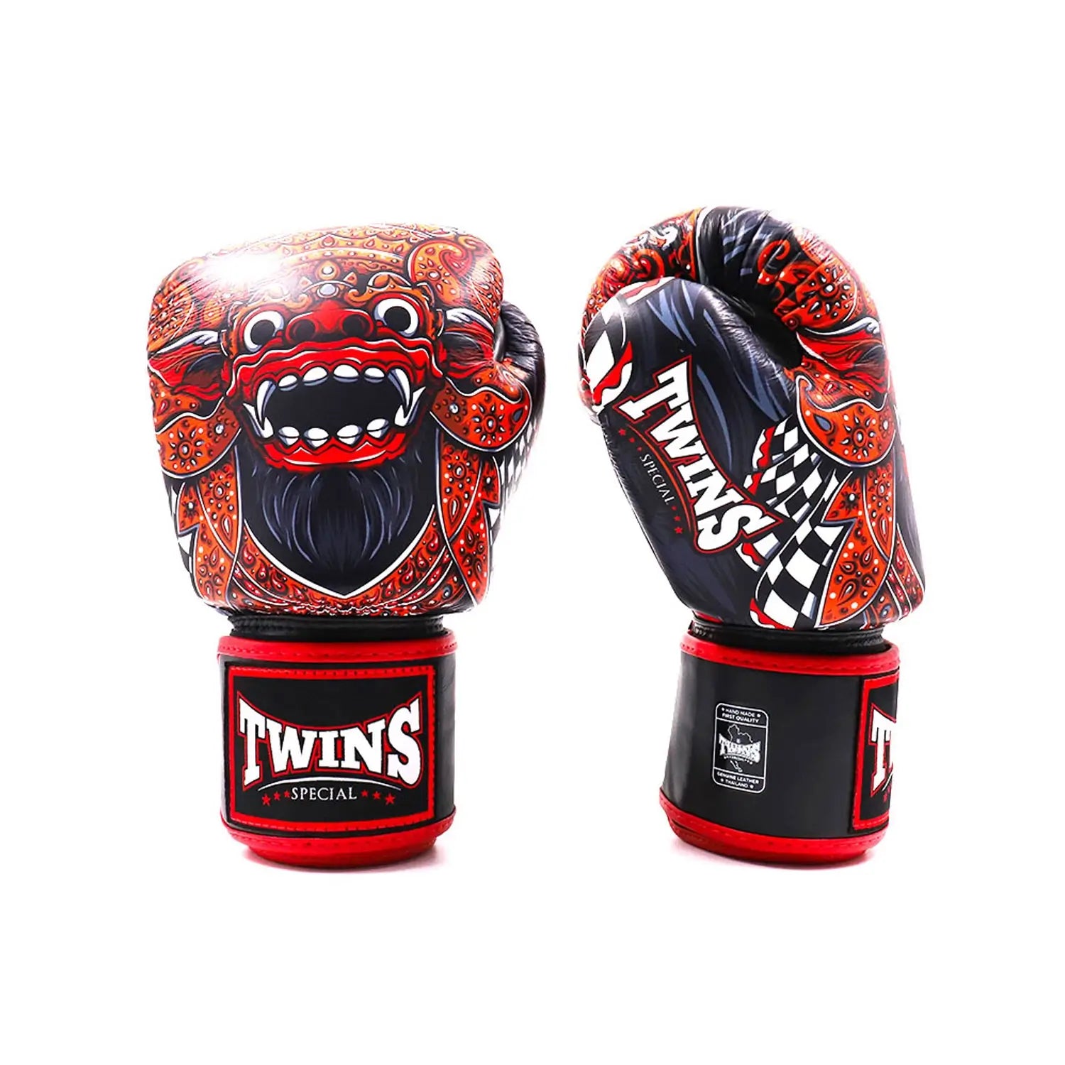 side view of Twins Barong boxing gloves showing artwork and cuff