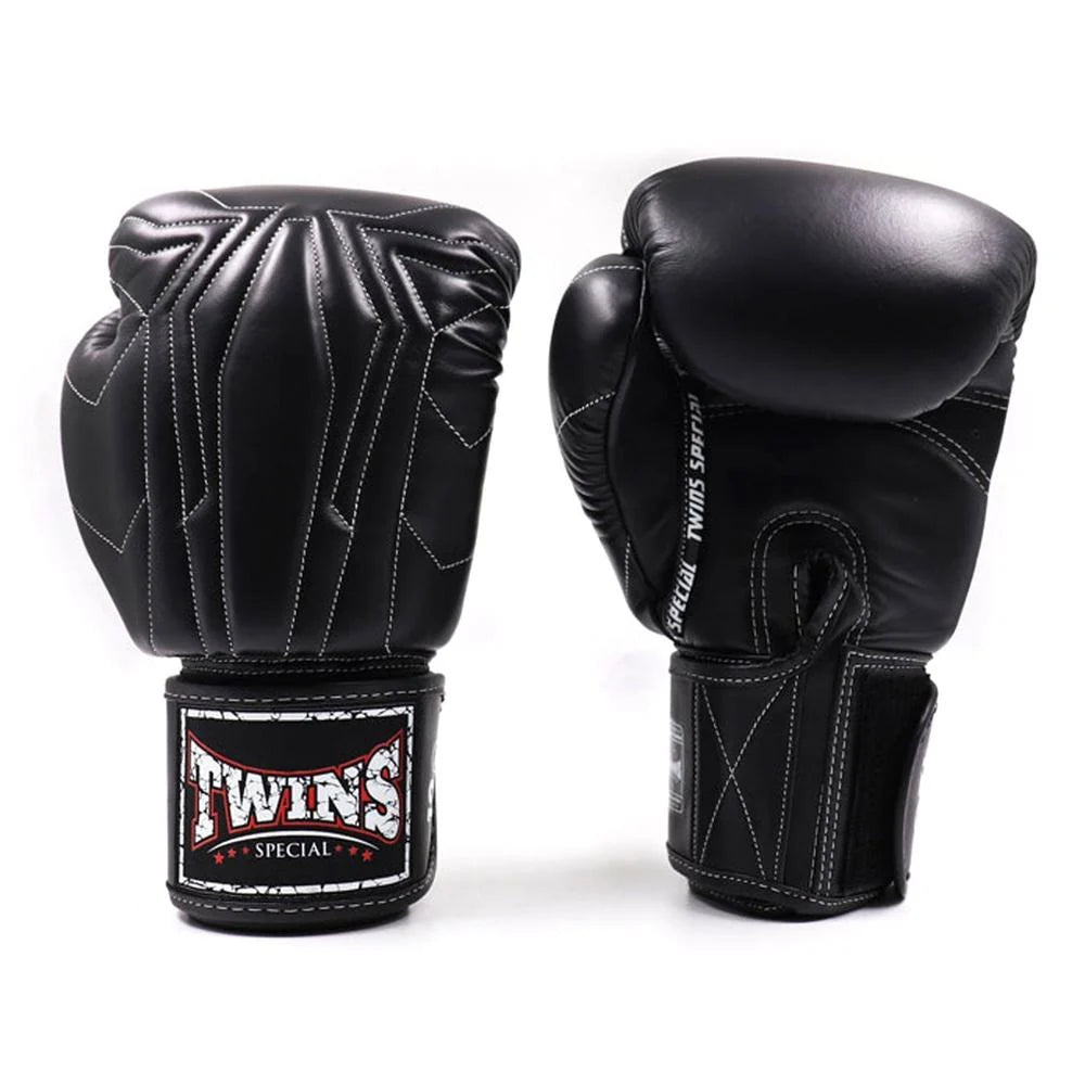Twins BGVL14 Muay Thai Gloves Black front view showing premium Thai leather training glove design