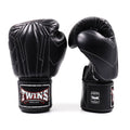 Palm view of Twins BGVL14 Muay Thai Gloves Black showing glove shape and velcro wrist strap