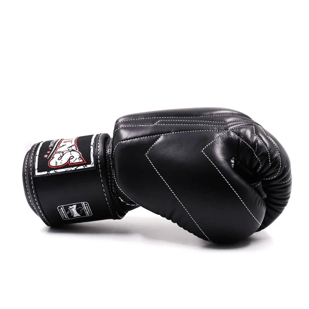 Twins BGVL14 Muay Thai Gloves Black used for boxing kickboxing pad work bag work and sparring training