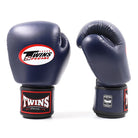 Twins Boxing Gloves Navy front view showing cowhide leather Muay Thai training gloves