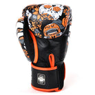 back view of Twins Calaveras boxing gloves orange