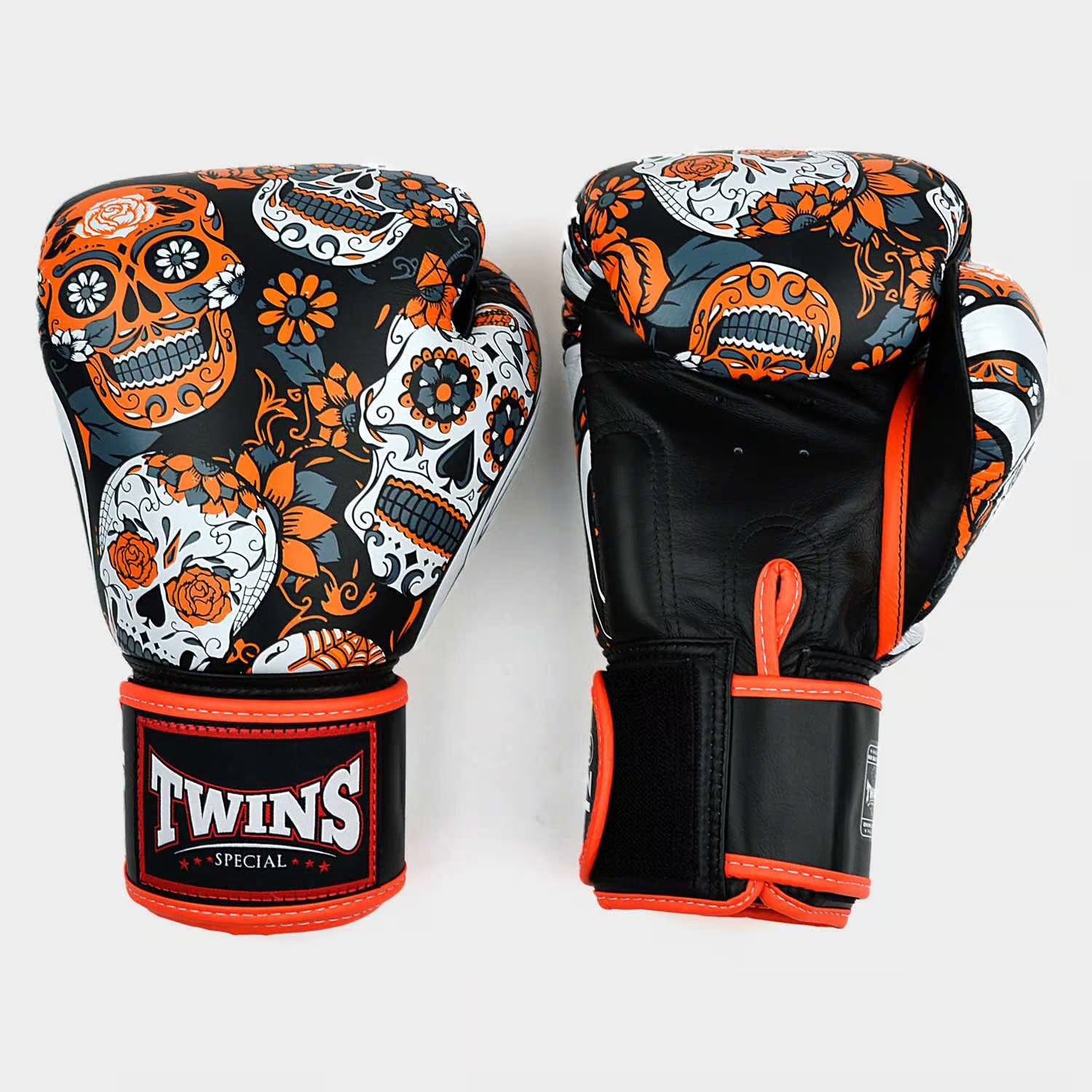 Twins Calaveras boxing gloves orange front view pair