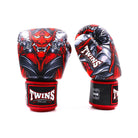 back view of Twins Kabuki boxing gloves black red