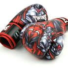 Twins Kabuki black red gloves used in Muay Thai training sparring