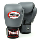 Twins Special BGVL3 Boxing Gloves Grey front view showing cowhide leather Muay Thai training gloves