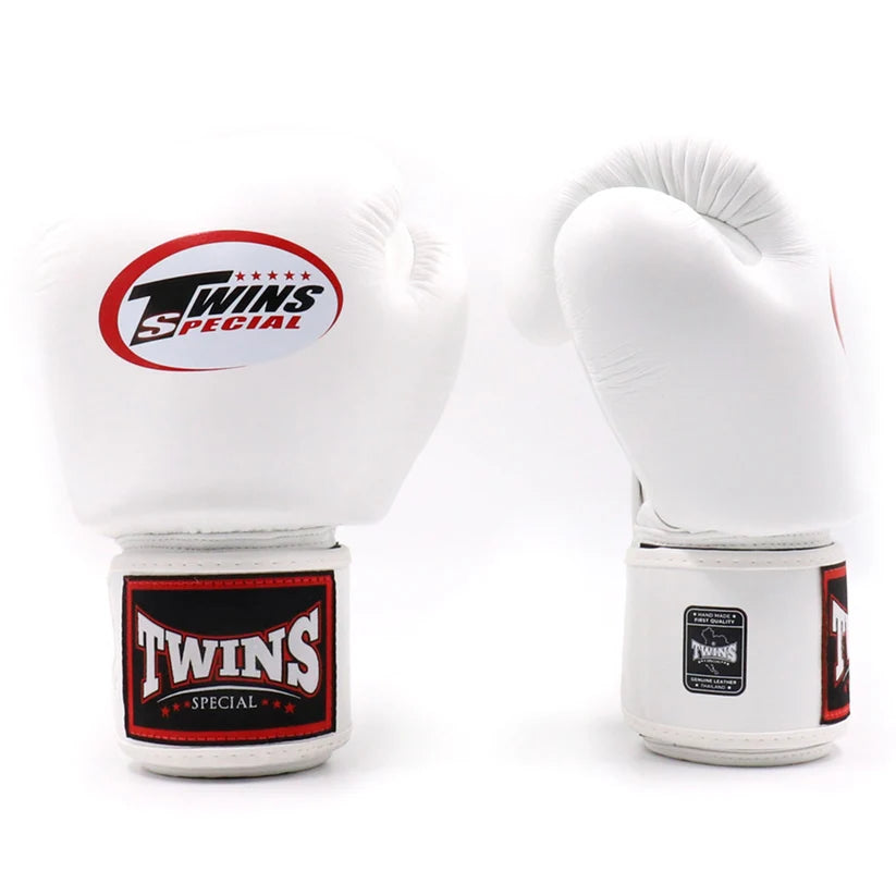Twins Special BGVL3 Boxing Gloves White front view showing cowhide leather Muay Thai training gloves