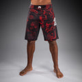 Venum 20th Anniversary Fightshorts Black Red front view showing MMA fight shorts design
