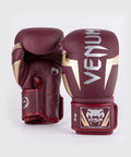 Venum Elite boxing gloves Burgundy Gold front view showing glove shape
