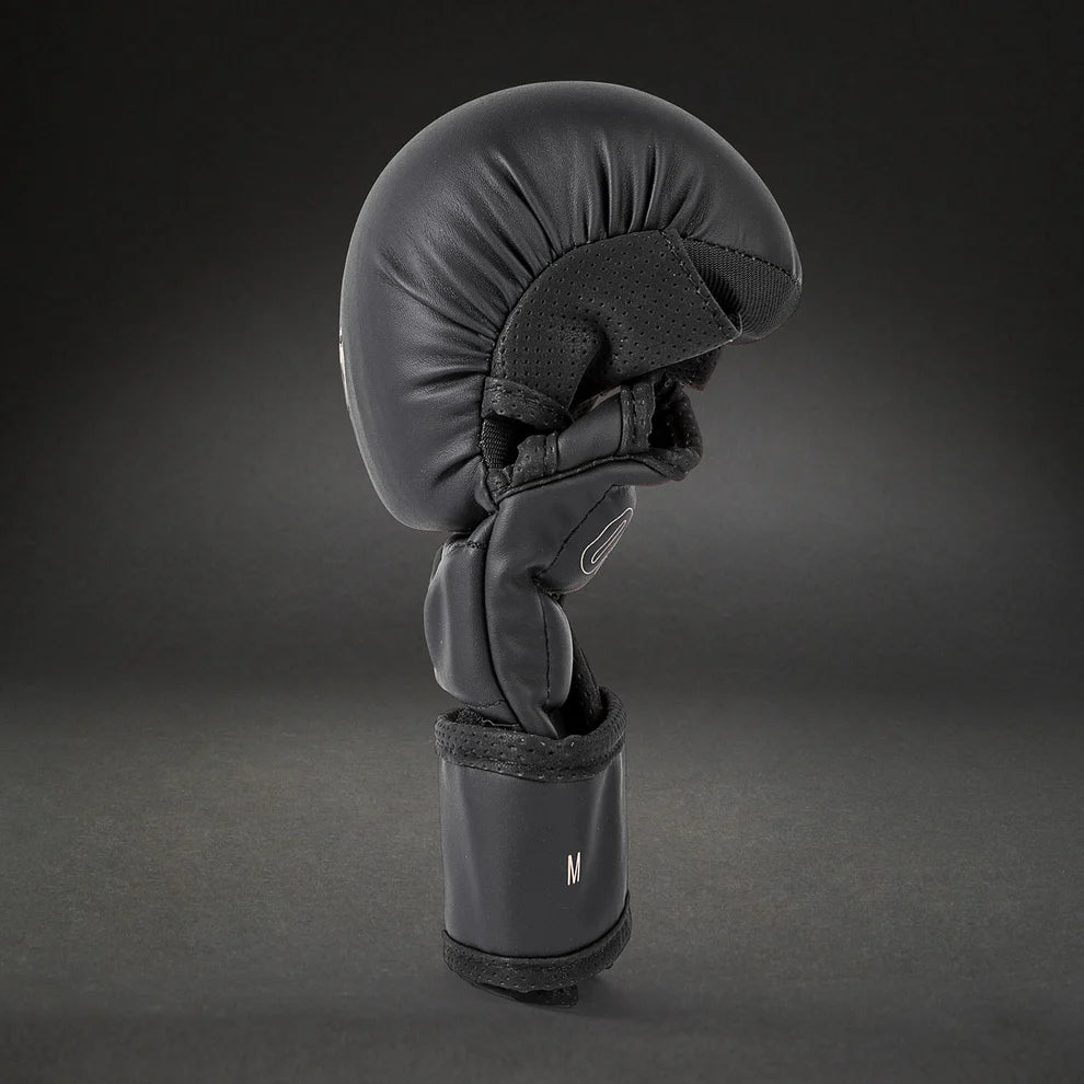 Skintex leather surface and beige stitching detail on Venum Impact Evo MMA Sparring Gloves Black