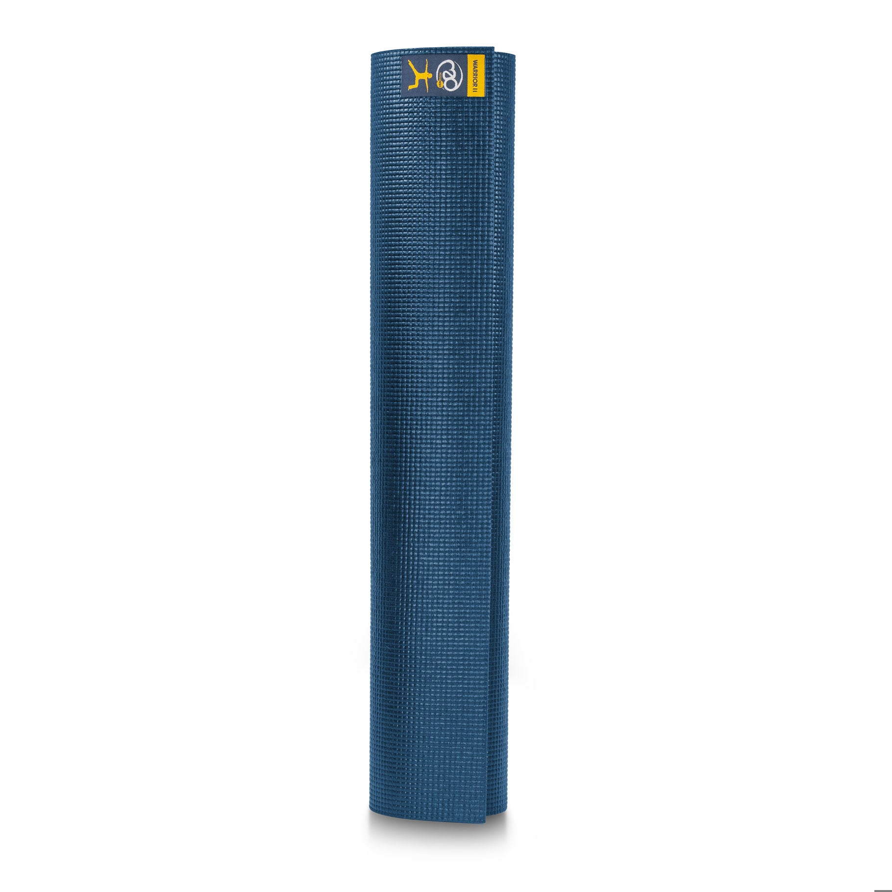 Yogi using the Warrior II Yoga Mat dark blue during floor poses, showing grip and comfort.