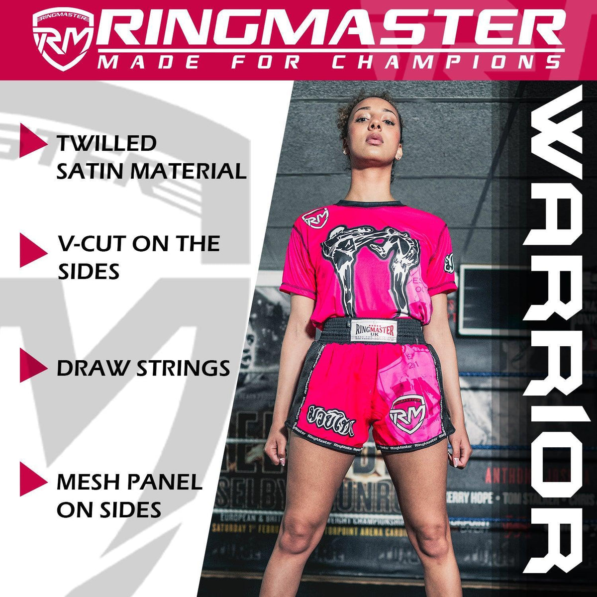RingMaster Warrior Hot Pink Thai boxing shorts for children's martial arts training