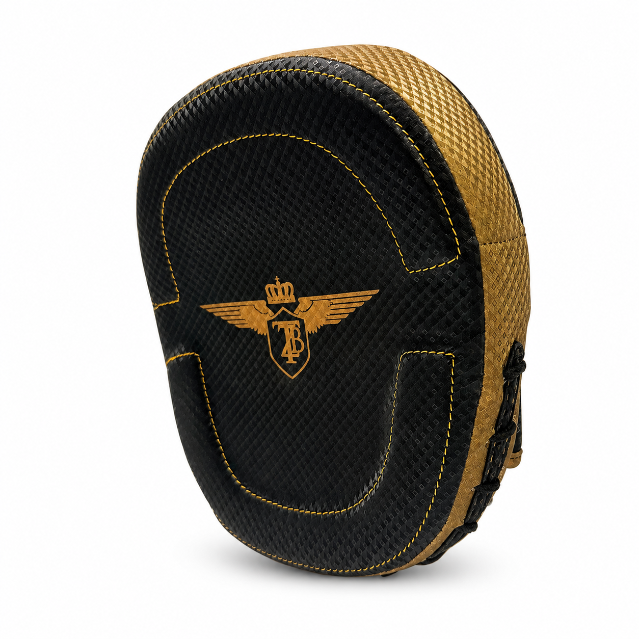 Close-up of Zander x RingMaster Cobra X2 Focus Pads showing carbon leather finish and contoured padding shape