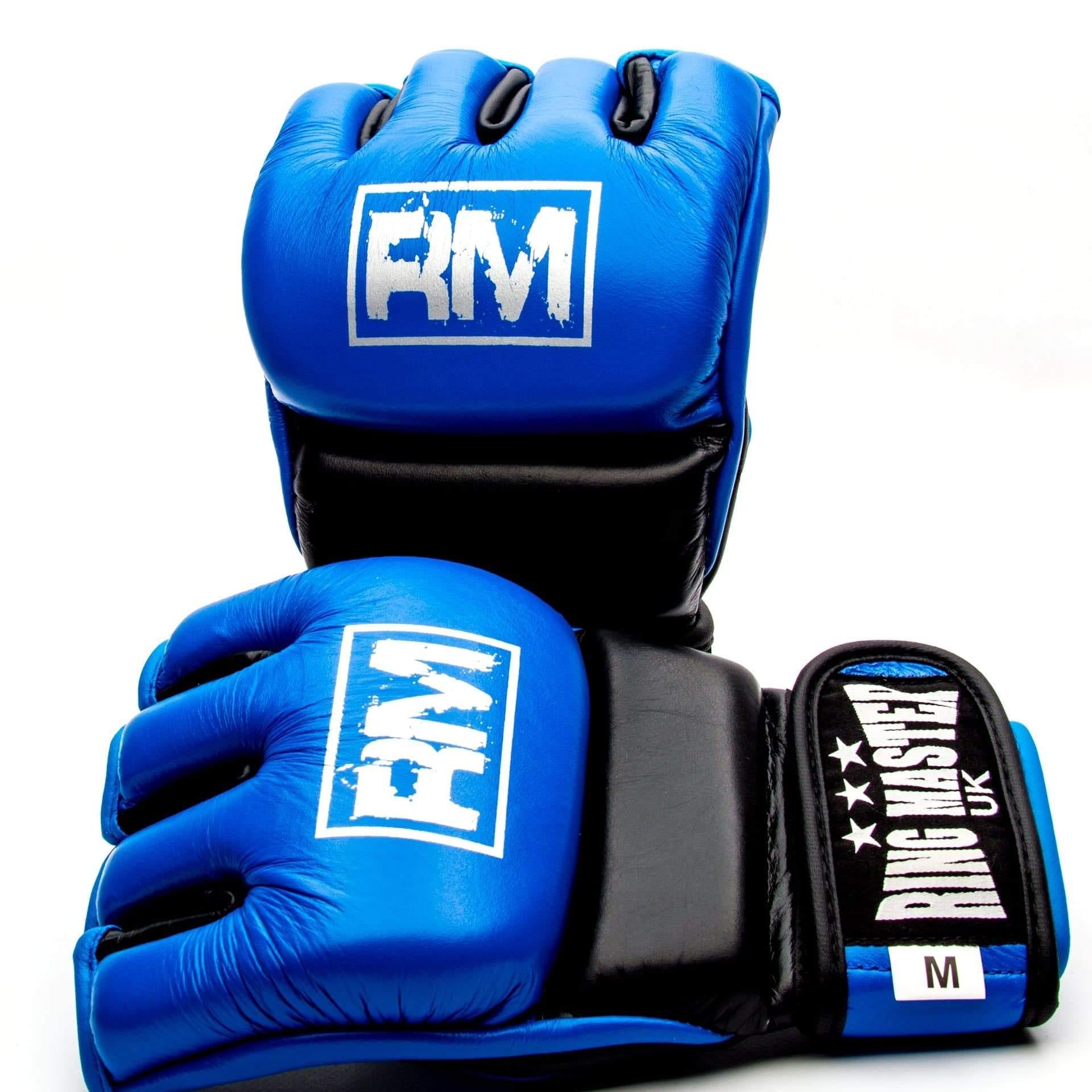 RingMaster Sports MMA Gloves Genuine Leather Blue and Black Image 1