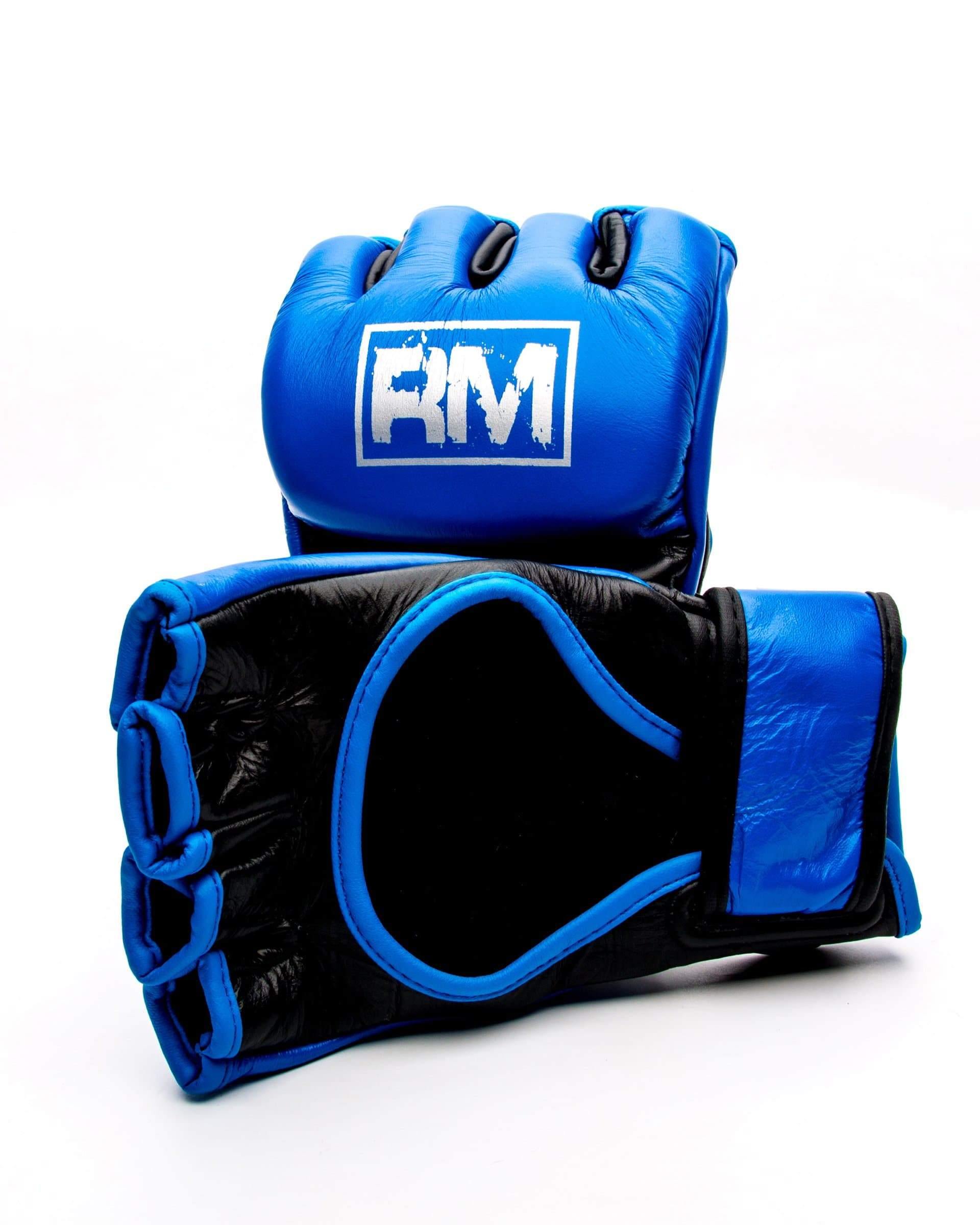 RingMaster Sports MMA Gloves Genuine Leather Blue and Black Image 3