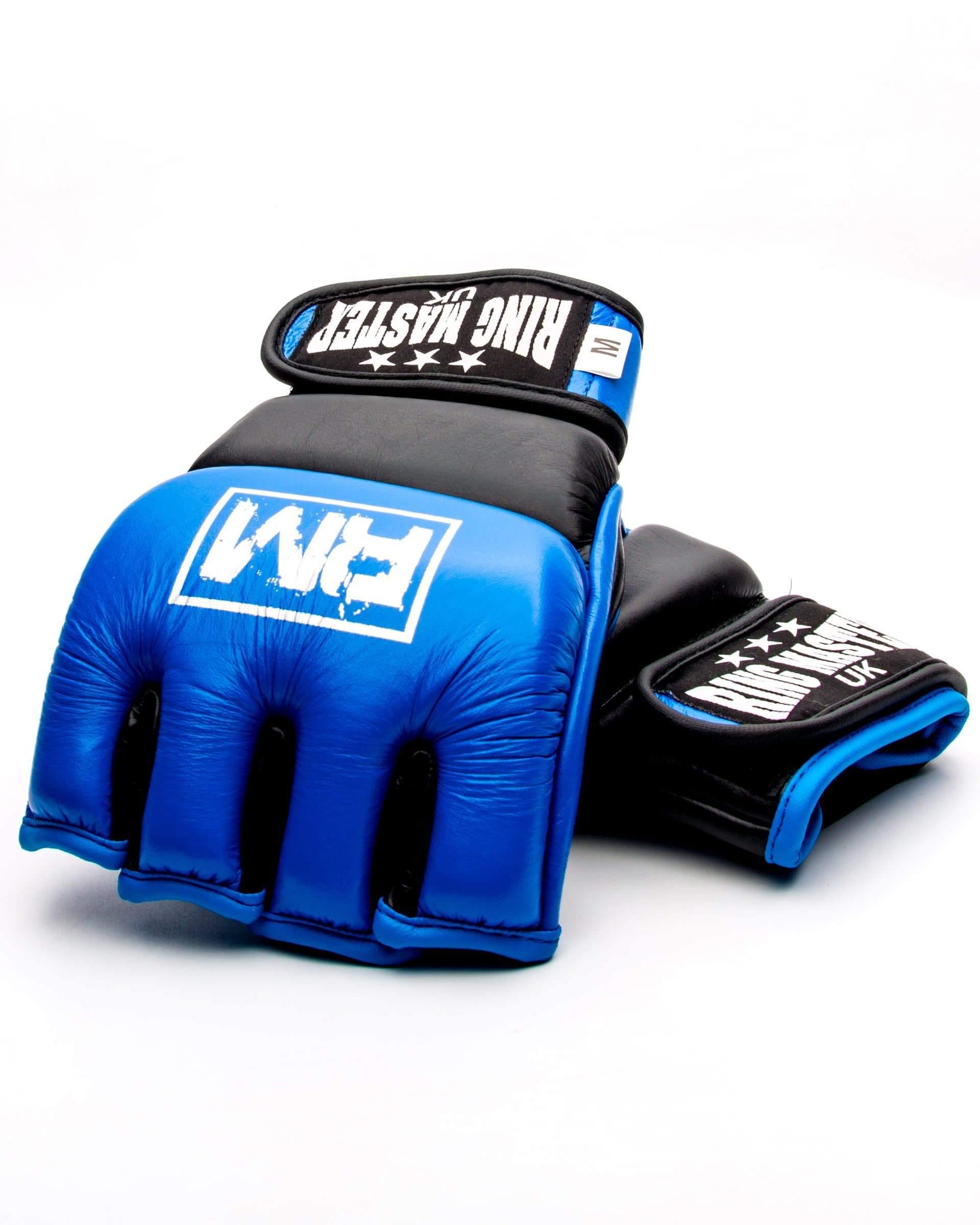 RingMaster Sports MMA Gloves Genuine Leather Blue and Black Image 2