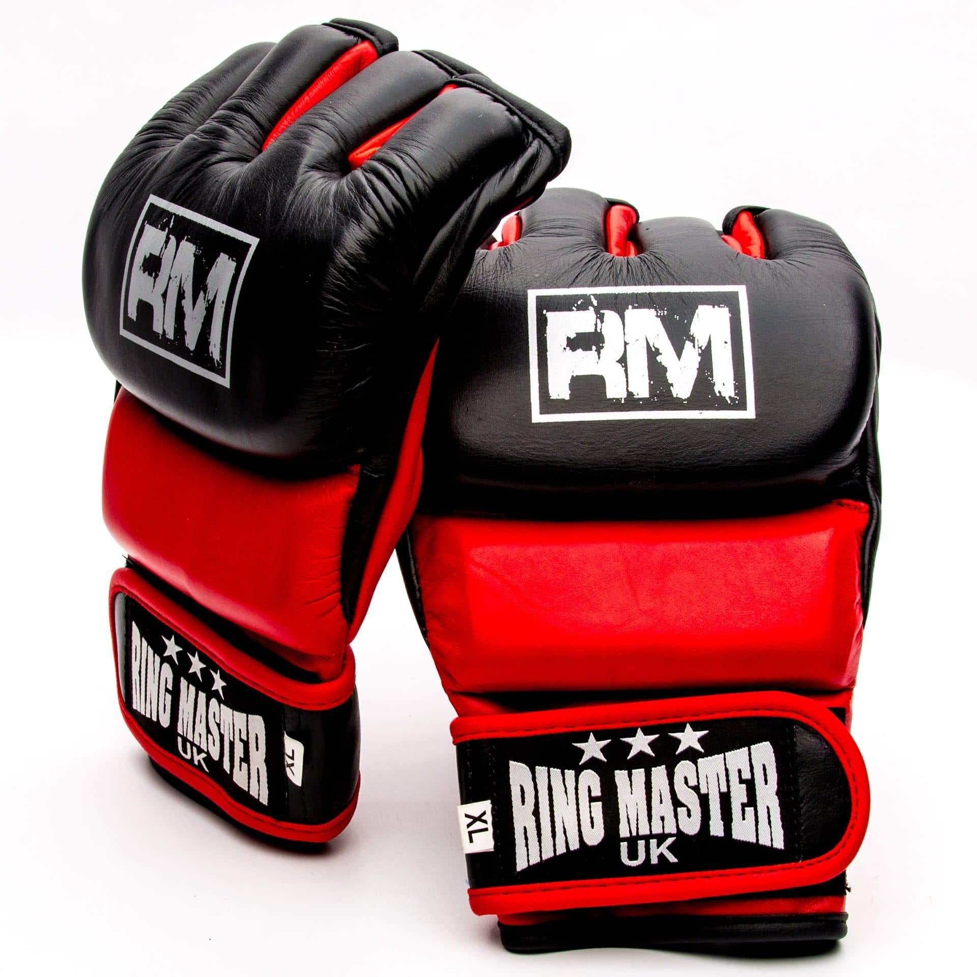 RingMaster Sports MMA Gloves Genuine Leather Black and Red Image 2